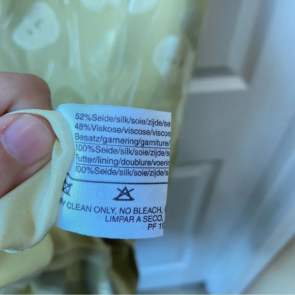 LOUIS FERAUD Green Silk Blend Dress Size US 10 Abstract Pattern Apples - Picture 6 of 6